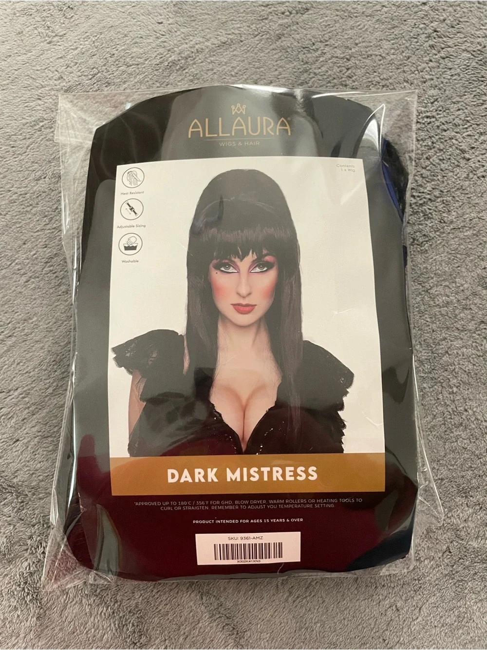 ALLAURA Elvira Dark Mistress Synthetic Wig Black Long Halloween Cosplay